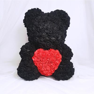 China Promotional Rose Bear Heart 25cm Artificial Flower Soap Flowers Valentines Day Gift Bestselling Roses Gifts for sale