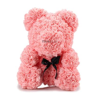 China Natural Touch 25cm Warm Decorative Preserved Teddy Bear Flower Rose Artificial Preserved Rose Bear For Valentine's Day Gift for sale