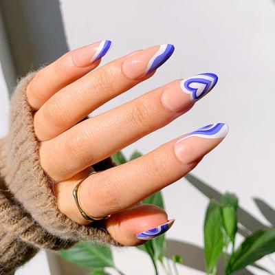 China Easy Apply New Variety 24pcs 2022 Styles Global Hot Selling Blue Heart Nail Art French Press On Nails Styles for sale