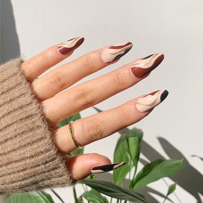 China Easy Apply French Line 24pcs Abstract New Artificial Nails 2022 Style Overall Hot Almond for sale