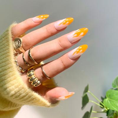 China Easy Apply 24pcs French Yellow Nail Art Global INS Style Almond Flame Hot Selling Artificial Nails for sale