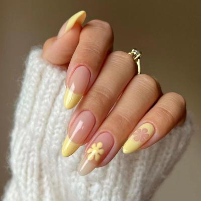 China Easy Apply 24pcs 2022 New Variety Of Styles Global Hot Selling Light Yellow French Fake Stiletto Nails for sale