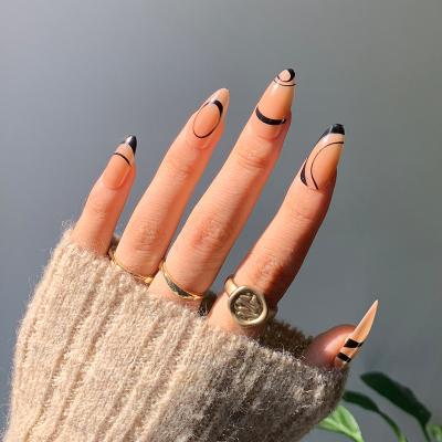 China Easy Apply 24pcs New Variety 2022 Global Hot Selling Nordic Styles Black Lines Stylus Press On Nails for sale