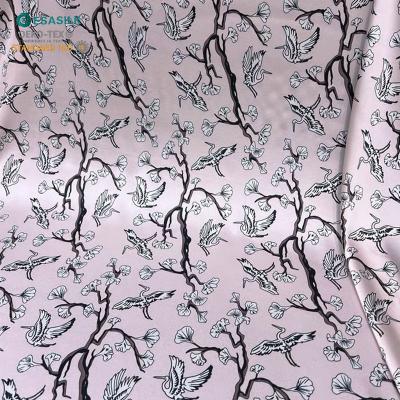 China Breathable classic style custom 100% stretch satin digital printing natural silk fabric for ladies dress fabric for sale