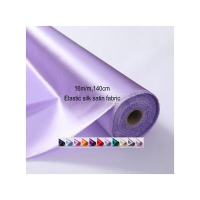 China 16 Mm 140 Cm Width Mulberry Silk Elastic Stretch Satin Fabric Breathable for sale