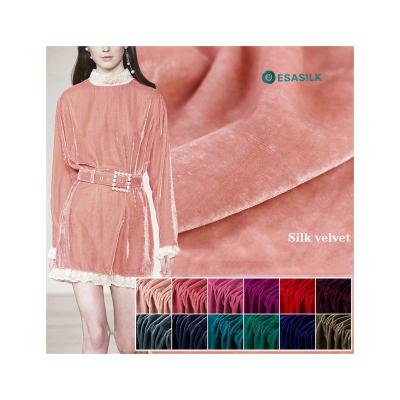 China New design breathable low moq woven plain dyed velvet silk fabric for sale