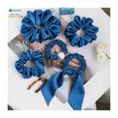 China Kawaii 100% silk hair scrunchies women hair bands girls ponytail silky hair accessories korean silk elastic headwear for sale