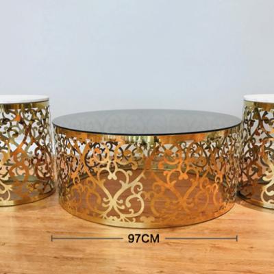 China Modern commercial living room stainless steel gold coffee table set coffee tea metal base marble top table for sale