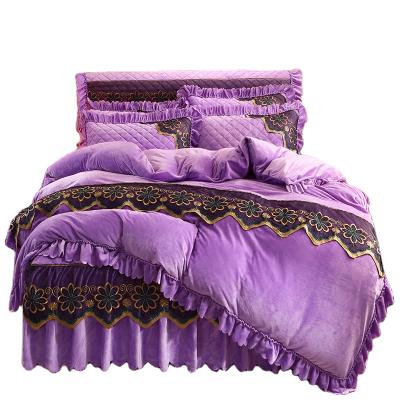 China Wholesale Viable Bed Skirt Pillowcase Fitted Sheet Quilt Flannel Amazon Bedding Set King Size for sale