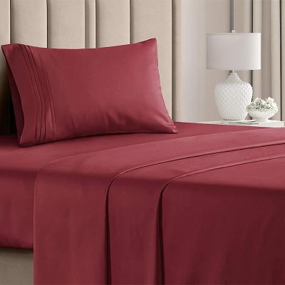 China Wholesale Anti Dust Mites Amazon Hotel Hotel Cotton Bed Sheet Set Fitted Sheet Pillowcase Pillow Case Red 4 for sale