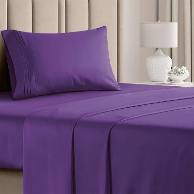 China Anti Dust Mite Amazon Sheet Set 4 Piece Polyester Series Luxury Home Fitted Sheet With Pillowcase Purple for sale