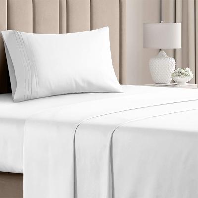 China Anti Dust Mite Amazon Luxury Hotel Sheet Set 4 Piece Polyester Series Fitted Sheet With Pillowcase White for sale