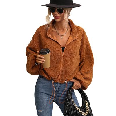 China Anti-wrinkle fashion zipper jacket women causal winter collar ladies solid color turn-down thick coat for women for sale