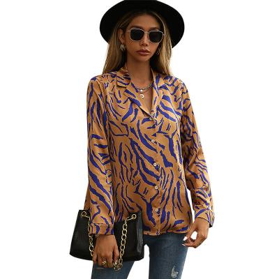 China Breathable Fashion Womens Print Breathable Clothing Elegant Casual Short V-Neck Long Sleeve Blouse Street Buttons Shirts For Women for sale