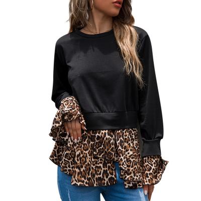 China Fashion Patchwork Summer High Quality Long Sleeve Leopard T-shirt Printing Casual Sexy T-shirt Women's Breathable T-shirts for sale