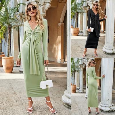 China 2023 New Women's Autumn Breathable Casual Summer Maxi Dress Elegant Ladies Long Party Solid Casual Dress for Women for sale