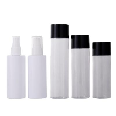 China Custom Flat Flip Cover Factory Pressure Pump 100 120 150ML Flat Shoulder Around Sanitizer Shampoo Plastic Bottle for sale