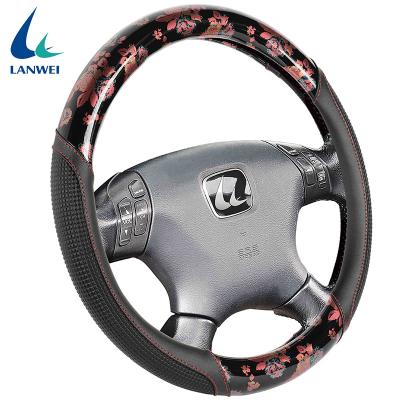 China Universal Comfortable PVC Leather Car PU Mirror Flower Steering Wheel Cover for sale