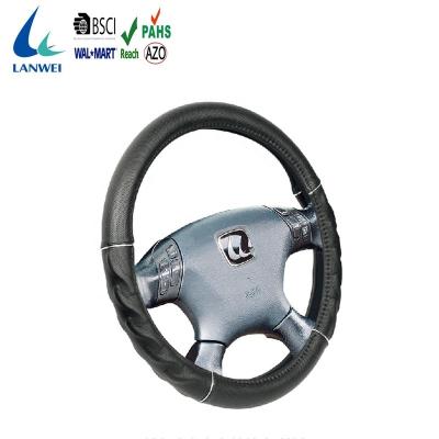 China JU-1111005 Anti-skid 14' black luxury stitching steering wheel cover with genuine leather for sale