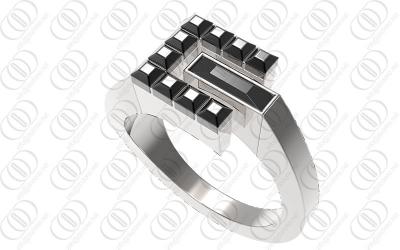 China Pyramid Accent Stainless Steel Engage Rings With Black Onyx Embedded for sale