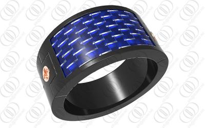 China Blue Carbon Fiber Rings 316 Stainless Steel Mens Rings With Rose Gold Screw for sale