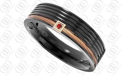 China Red Cz Accents Stainless Steel Rings Black Grooved 5.5mm Width for sale