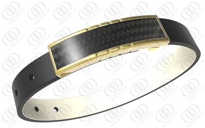 China Genuine Leather Carbon Fiber Bracelets Stainless Steel With Gold Plated for sale