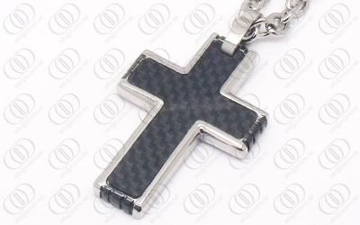 China Carbon Fiber Cross Pendant  Black 316L Stainless Steel Jewelry for sale