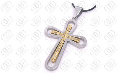 China Gold Plated Beautiful Stainless Steel Cross Pendants With Clear Crystals for sale