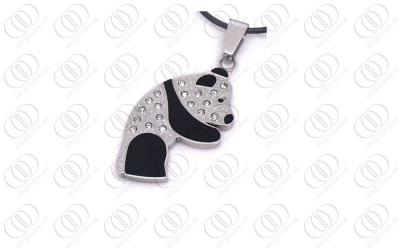 China Stainless Steel Panda Pendants Jewelry in Silver and Black Tones With Crystals Accents for sale