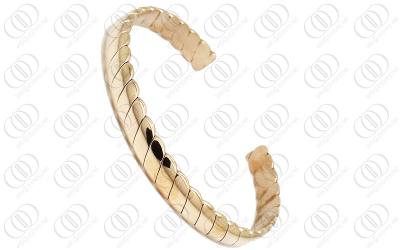 China Women PVD Rose Gold Stainless Steel Bangle Ribbed Patterns High Gauss Magnets for sale