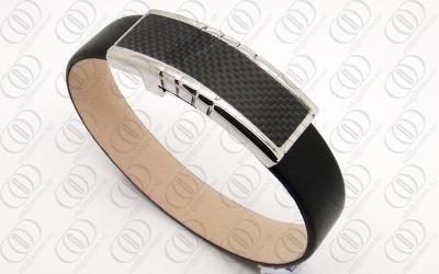 China 316L Stainless Steel Bangle Carbon Fiber  With Leather Strap for sale