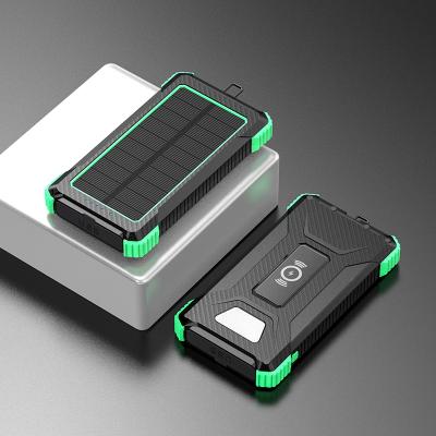 China Waterproof Wireless Solar Panel Power Bank Fast Charging Support Usb Slim 20000 Mah Wireless Solar Hiking Powerbank Led for sale