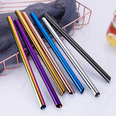 China Sustainable Eco Friendly Reusable Beveled Straws Stainless Steel Metal Bubble Tea Straw for sale