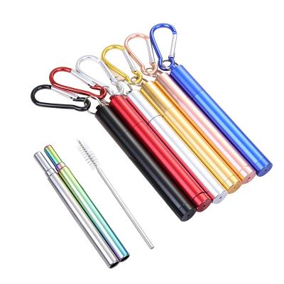 China Stainless Steel Straw Foldable Portable Straw With Case Metal Retractable Retractable Drinking Head Chain Straws for sale