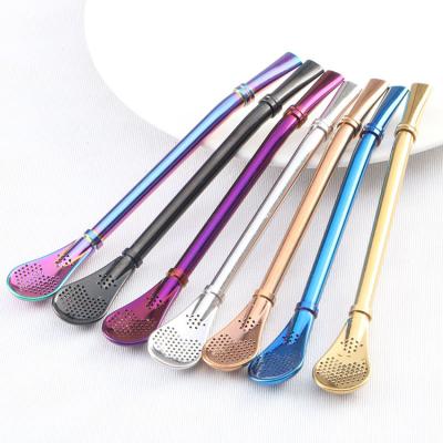 China 7Colors Sustainable Customized Wholesale Metal Straw Spoon Stainless Steel Bombilla Straw for sale