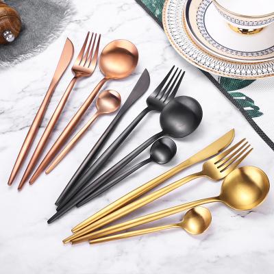 China Wholesale Viable Silver Black Handle Fork Knife Spoon Cutlery Stainless Steel Flatware Set for sale