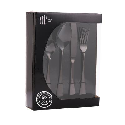 China Sustainable 24 Piece Cutlery Set Makers Customized Black Stainless Steel Party Cutlery Set for sale