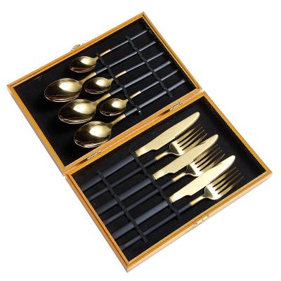 China Sustainable Luxury 12pcs 18/10 Gold Cutlery Set Box Stainless Steel Fork Spoon And Knife Set for sale