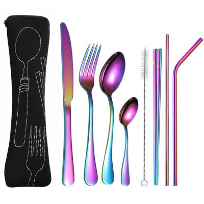 China 8PCS Portable Outdoor Camping Flatware Travel Stainless Steel Bone Bag Cutlery Set Viable for sale