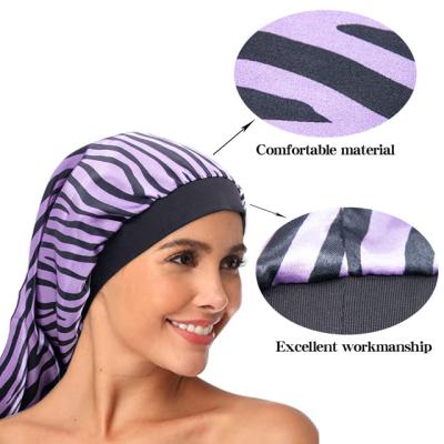 China Nice To Keep Hot New Fashion Long Satin Hood Sleep Cap With High Elastic Hair Band Night Cap Hair Care Hood Sleep Cap For Women Men Chemo Hat for sale