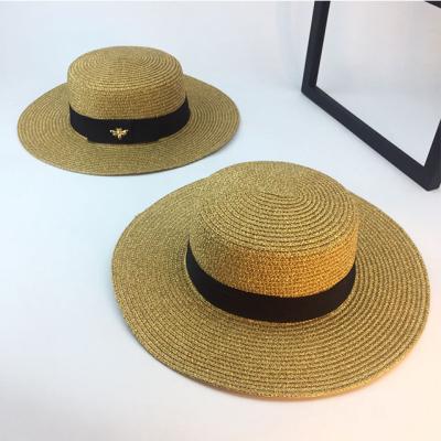 China Straw Hat Fashion Little Bee Big Eaves Sun Vintage European and American Sun Protection Hats Women's Gold Woven Summer Hats for sale