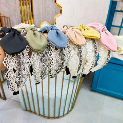 China Korean Style/Korean Style Rabbit Ear Cloth Hair Band Lace Up Mesh Women Bow Headband Hair Accessories Wholesale for sale