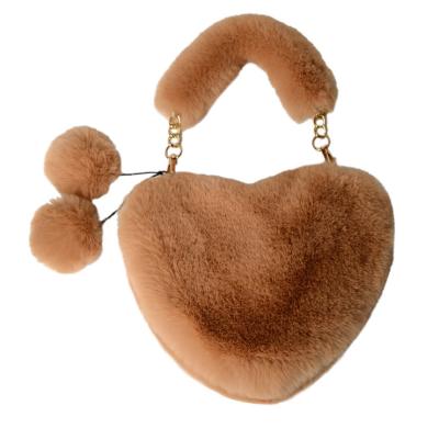 China Plush Autumn Winter Fur Handbag Sweet Beauty Headband Heart Shape PU Leather Cute Purse Set Imitation Rabbit for sale