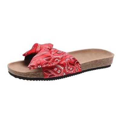 China OEM Design LIGHT Fabric Upper Soft Footbed Cork Sandals Women Slippers for sale