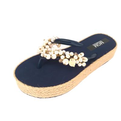 China OEM LIGHTWEIGHT Ladies Flip Flops Sandals Diamonds Chain Straps Jute Twine Smudge Slides for sale