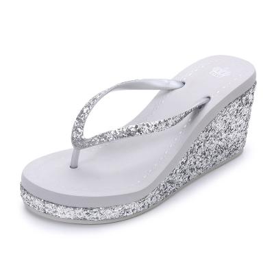 China Perfect lightweight for a chic summer look sparkle strap and side party women wedge flip flops for sale