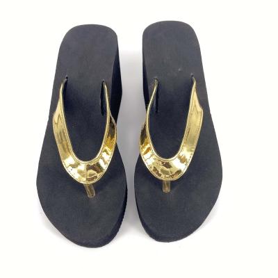 China Waterproof Women PU Flip Flops Wedges EVA Heels Luminous Slippers for sale