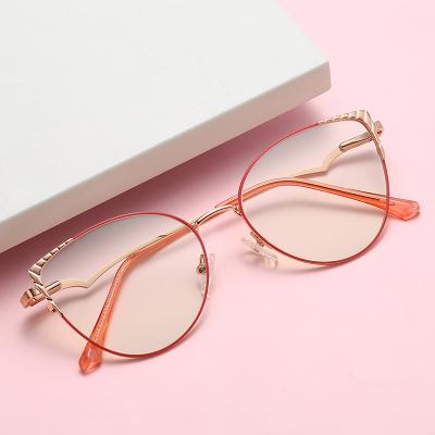 China New Blue Light Anti Blocking Glasses Ladies Fashion Eyeglasses Stainless Eyeglasses High End Cat Eye Metal Eyewear Optical Sight for sale