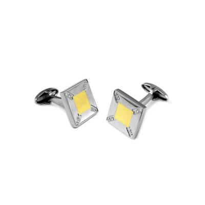 China Personality And Fashion Square Elegant Stainless Steel Cufflink Gold Plating And CZ Stone for sale